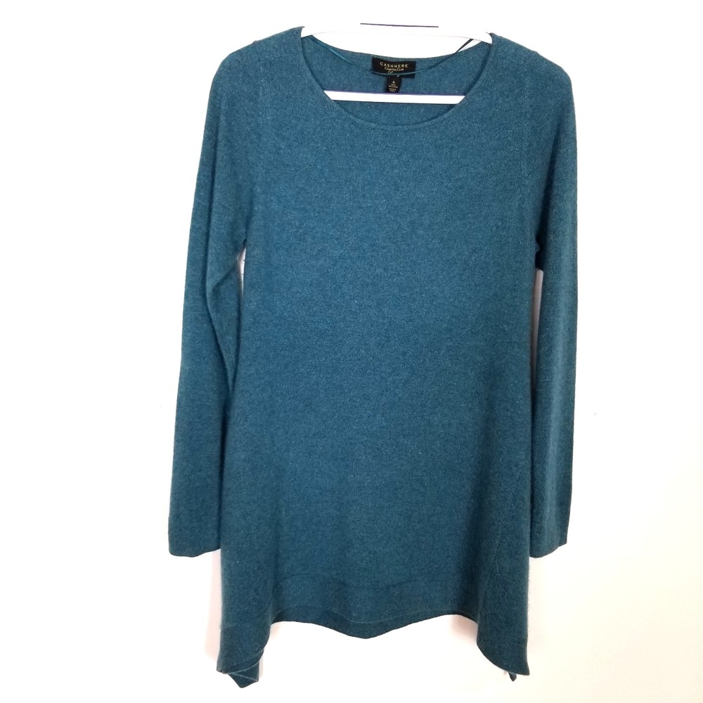 Charter Club Luxury‎ Cashmere Tunic Sweater Sz S Teal Asymmetrical Hem Soft Cozy